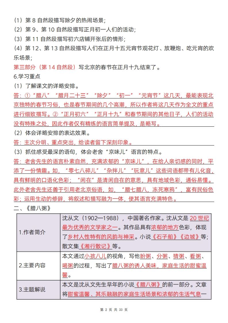 六年級語文下冊全冊知識點精講33頁