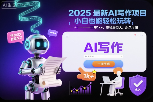 2025最新AI寫作項目，小白也能輕松玩轉，一單1k+，市場潛力大，永久可做