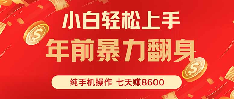 七天狂賺8600，小白純手機操作，日入1000+