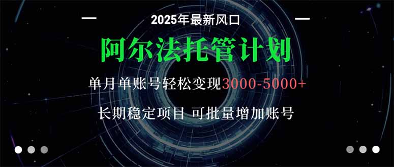 阿爾法托管計劃 單賬號月入3000-5000，長期穩定項目，新手小白輕松上手。