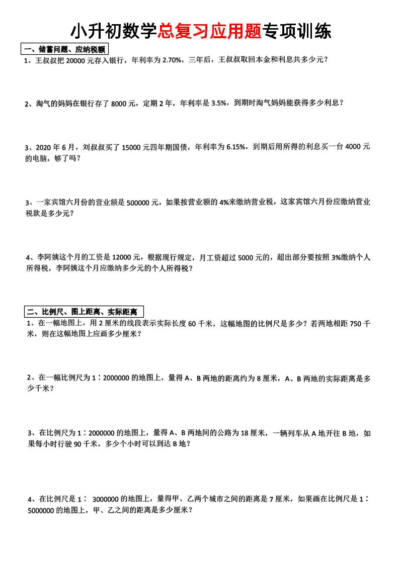 小升初數學【總復習應用題】