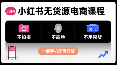 小紅書無貨源電商課程,不拍攝不露臉不用囤貨,一部手機即可開店