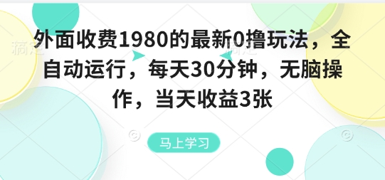外面收費(fèi)1980的最新0擼玩法,全自動(dòng)掛G,每天30分鐘,無腦操作,當(dāng)天收益3張【揭秘】