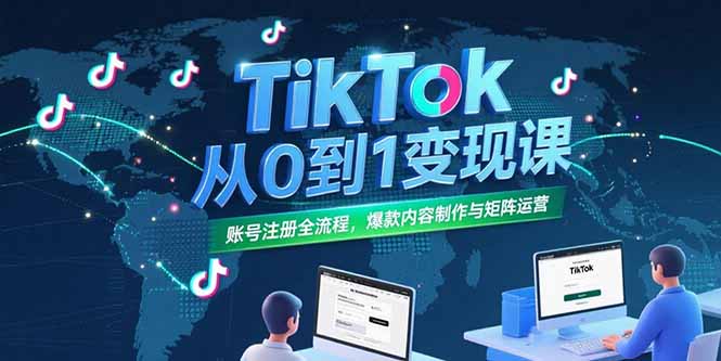 TikTok從0到1變現(xiàn)課，賬號注冊全流程，爆款內(nèi)容制作與矩陣運營