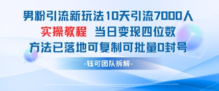 男粉引流新玩法10天引流7000人當日變現四位數可復制可批量0封號