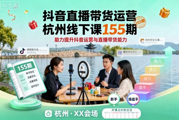 抖音直播帶貨運營杭州線下課155期，助力提升抖音運營與直播帶貨能力