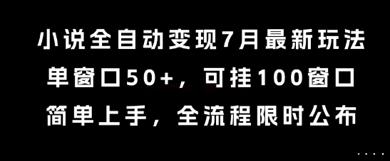 小說全自動(dòng)變現(xiàn)7月玩法，單窗口50+，可掛100窗口，簡單上手，全流程限時(shí)公布【揭秘】