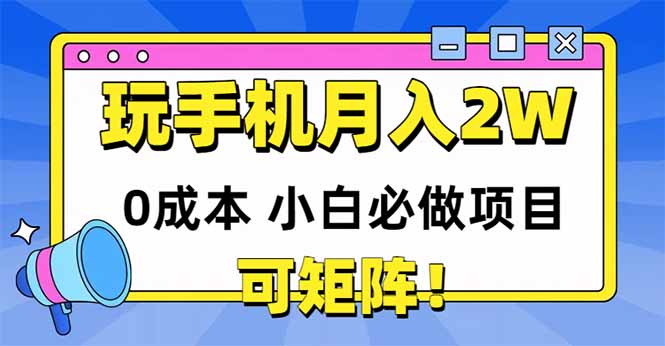 玩玩手機(jī)月入20000+，0成本小白必做項(xiàng)目，可矩陣