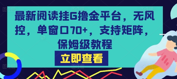 最新閱讀掛G擼金平臺(tái)，無(wú)風(fēng)控，單窗口70+，支持矩陣，保姆級(jí)教程【揭秘】