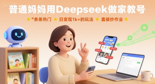 普通媽媽用Deepseek做家教號，條條熱門，日變現1k+的玩法，直接抄作業