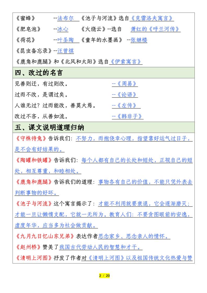 三下語文全冊重要考點歸納總結(20頁)