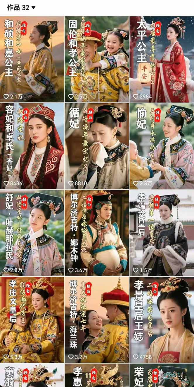 歷史女性人物創(chuàng)作課：獨(dú)白文案+AI克隆+蒙版剪輯，3個(gè)月漲粉22w+副業(yè)月入3w