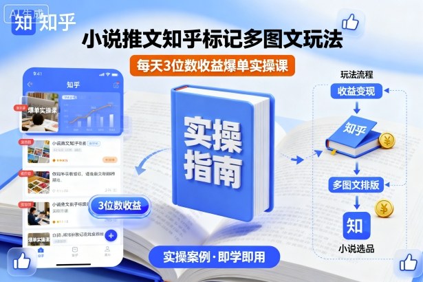 小說推文知乎標記多圖文玩法，每天3位數收益爆單實操課