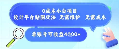 0成本小白項目,設計平臺貼圖玩法,無需維護,無需成本,單賬號單月可產生收益4k+