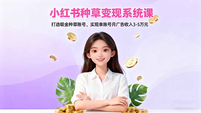 小紅書種草變現(xiàn)系統(tǒng)課：打造吸金種草賬號，實現(xiàn)單賬號月廣告收入3-5萬元