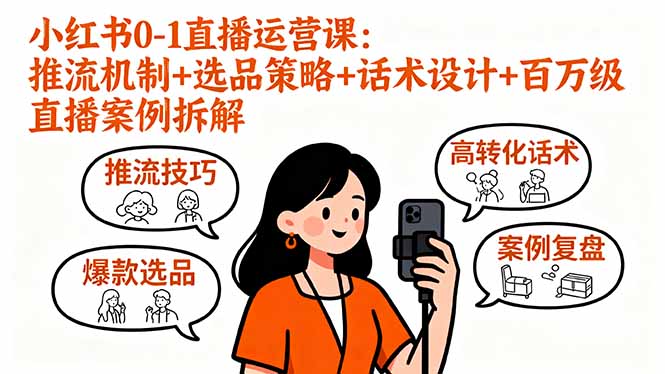 小紅書0-1直播運營課：推流機制+選品策略+話術設計+百萬級直播案例拆解