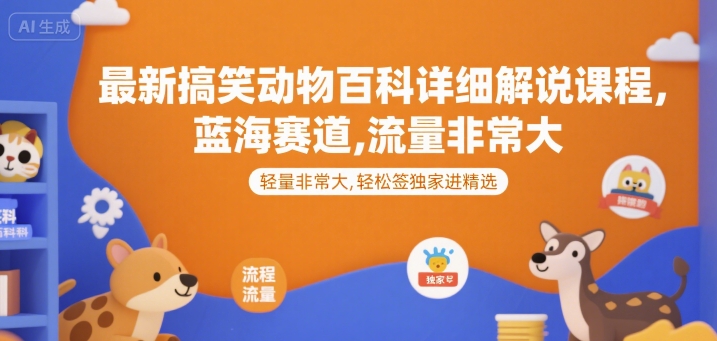 最新搞笑動物百科詳細解說課程，藍海賽道，流量非常大，輕松簽獨家進精選