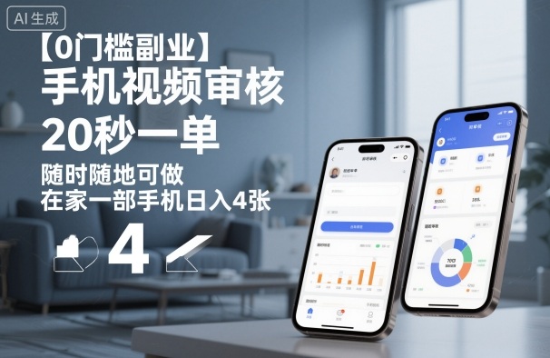【0門檻副業】手機視頻審核,20秒一單,隨時隨地可做,在家一部手機日入4張【揭秘】