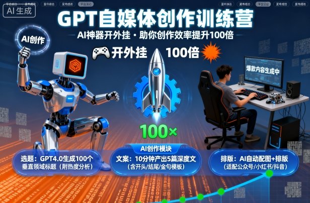 GPT自媒體創作訓練營：AI神器開外掛，助你創作效率提升100倍
