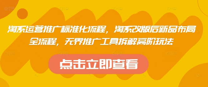 淘系運(yùn)營(yíng)推廣標(biāo)準(zhǔn)化流程，?淘系改版后新品布局全流程，無(wú)界推廣工具拆解高階玩法