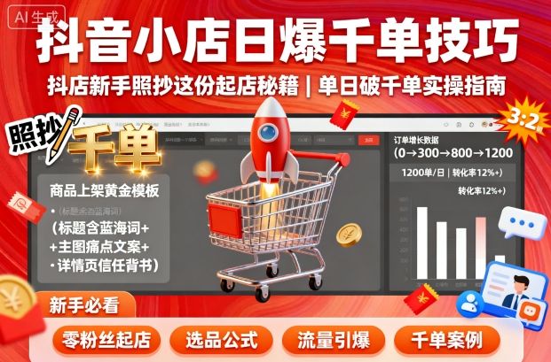 抖音小店日爆千單技巧,抖店新手照抄這份起店秘籍,單日破千單