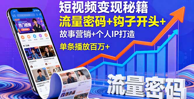 短視頻變現秘籍,流量密碼+鉤子開頭+故事營銷+個人IP打造,單條播放百萬+