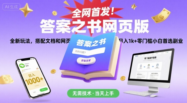 全網首發！答案之書網頁版，全新玩法，搭配文檔和網頁，日入1k+零門檻小白首選副業【揭秘】