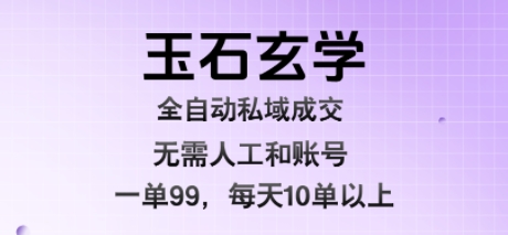 玉石玄學全自動私域成交，一單99每天十單以上，無需人工和矩陣賬號，藍海項目直接干【揭秘】