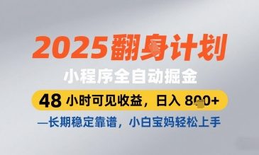 2025小程序全自動掘金,48 小時可見收益,日入8張,長期穩定靠譜,小白寶媽輕松上手【揭秘】