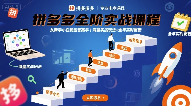 拼多多全階實戰(zhàn)課程，從新手小白到運營高手，海量實戰(zhàn)玩法+全年實時更新【2025年9月更新】