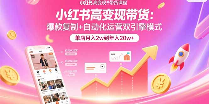 小紅書高變現帶貨:爆款復制+自動化運營雙引擎模式 單店月入2w到年入20w+
