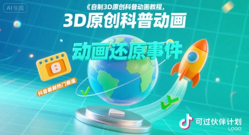 自制3D原創科普動畫教程，動畫還原事件，抖音最新熱門賽道，可過伙伴計劃
