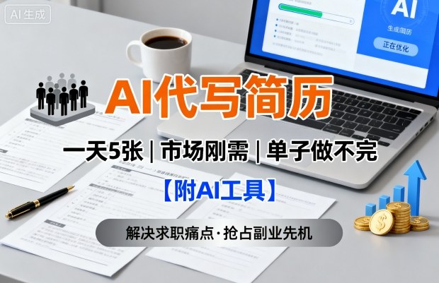 AI代寫簡歷，一天5張，今年找工作難，市場剛需，單子做不完【附AI工具】