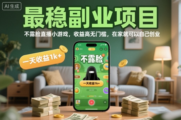 最穩副業項目，不露臉直播小游戲，收益高無門檻，一天收益1k+，在家就可以自己創業【揭秘】