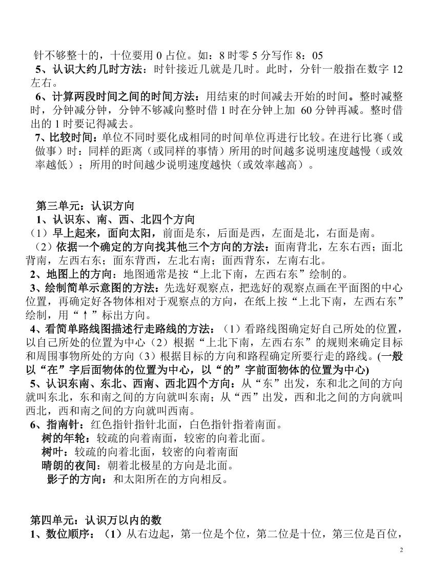 二下蘇教版數學知識要點