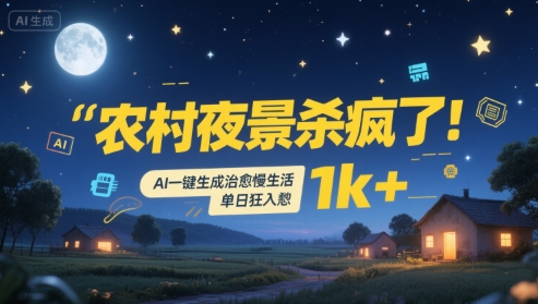 農村夜景殺瘋了！AI一鍵生成治愈系慢生活，單日狂入1k+