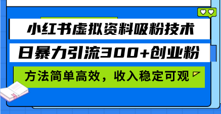 小紅書虛擬資料吸粉技術，日暴力引流300+創業粉，方法簡單高效，收入穩…