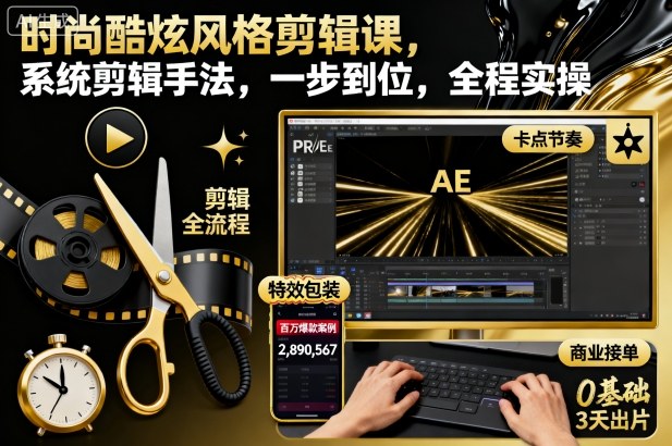 時尚酷炫風格剪輯課，系統剪輯手法，一步到位，全程實操