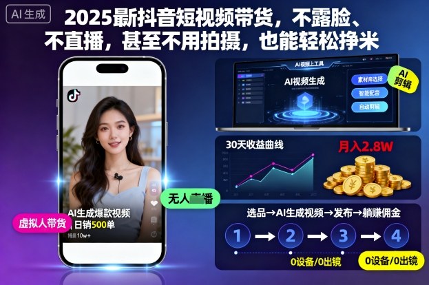 2025最新抖音短視頻帶貨，不露臉、不直播，甚至不用拍攝，也能輕松掙米