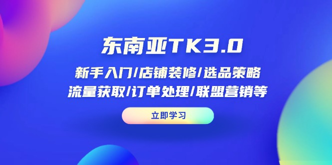 東南亞TK3.0：新手入門/店鋪裝修/選品策略/流量獲取/訂單處理/聯盟營銷等