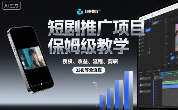 短劇推廣項目保姆級教學，授權、收益、流程、剪輯，發布等全流程