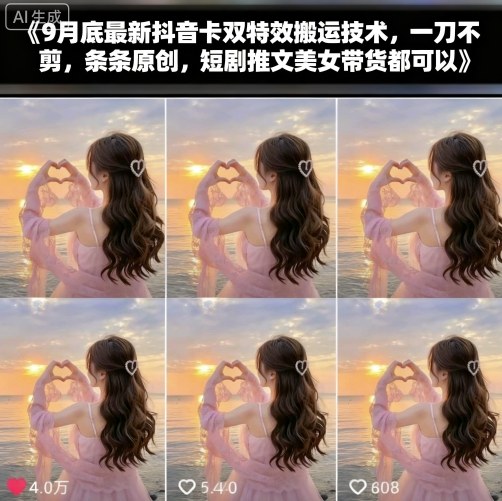 9月底最新抖音卡雙特效搬運技術，一刀不剪，條條原創，短劇推文美女帶貨都可以