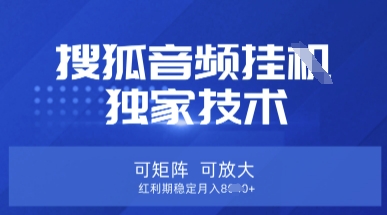 【搜狐音頻掛G】獨家技術，可矩陣可放大，紅利期穩定月入8k【揭秘】