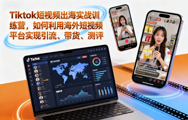 Tiktok短視頻出海實戰訓練營，如何利用海外短視頻平臺實現引流、帶貨、測評
