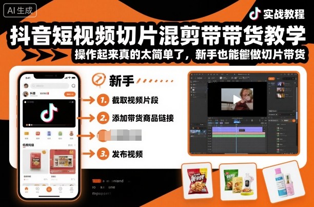 抖音短視頻切片混剪帶貨教學，操作起來真的太簡單了，新手也能做切片帶貨