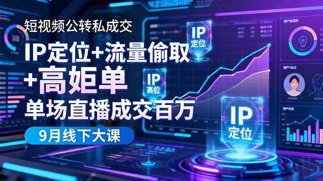 短視頻公轉私成交9月線下大課,IP定位+流量偷取+高客單,單場直播成交百萬