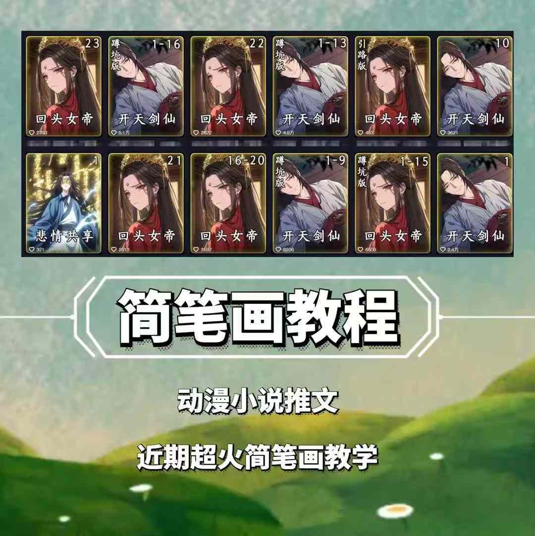 兜兜簡筆畫教學，小說推文動漫玩法，可做伙伴計劃、分成計劃、接廣告等