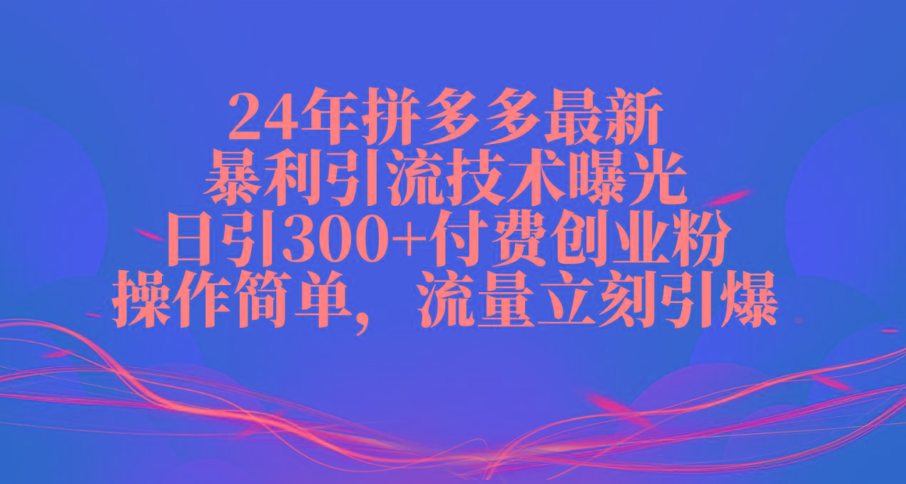 24年拼多多最新暴利引流技術曝光,日引300+付費創業粉,操作簡單,流量...