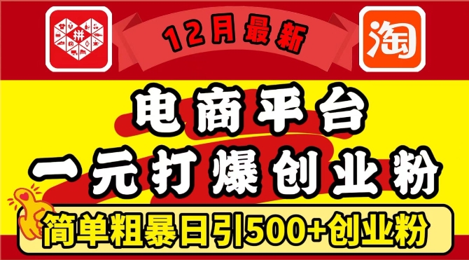 12月最新:電商平臺1元打爆創業粉,簡單粗暴日引500+精準創業粉,輕松月入過W【揭秘】