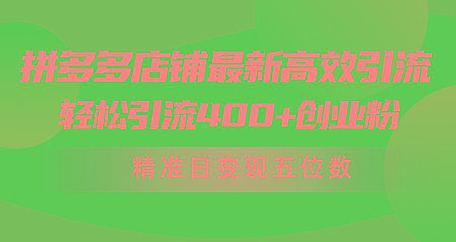 (10041期)拼多多店鋪?zhàn)钚赂咝б餍g(shù)，輕松引流400+創(chuàng)業(yè)粉，精準(zhǔn)日變現(xiàn)五位數(shù)！